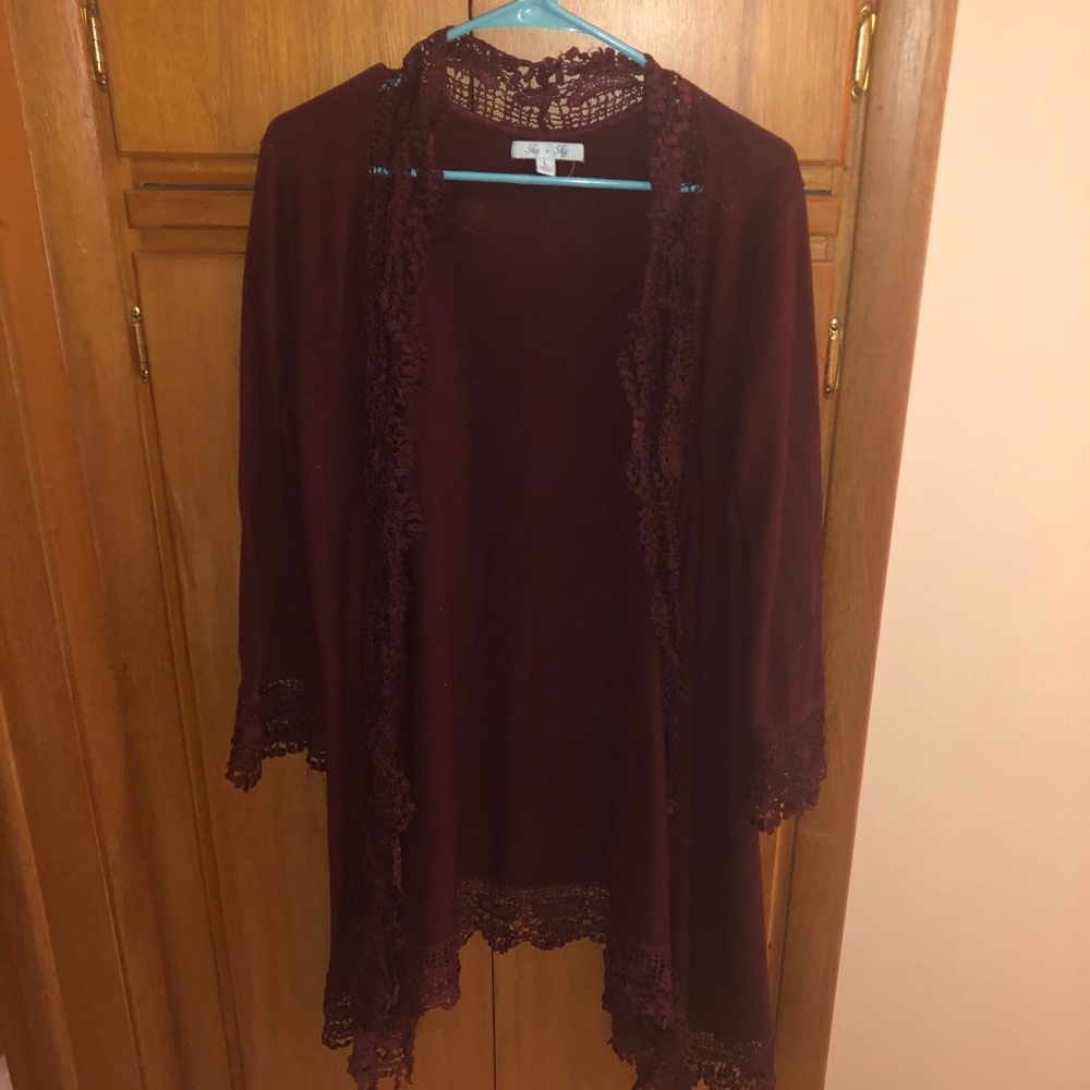 Sky + she burgundy cardigan, L